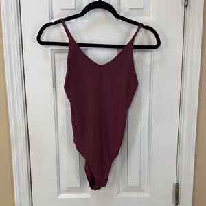 American Eagle Outfitters Maroon Ribbed Bodysuit